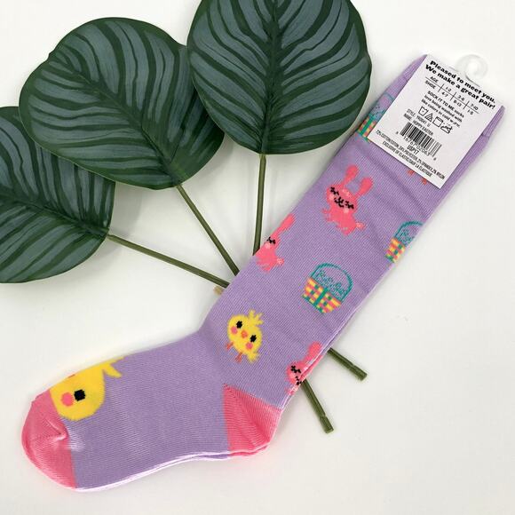 Sock It To Me Purple Pink Yellow Easter Bunny Basket Chick Youth Knee High Socks - Picture 3 of 10